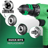 12 V Cordless Drill Set – 18 Torque Settings Power Drill with 3/8″ Keyless Chuck for Home Maintenance