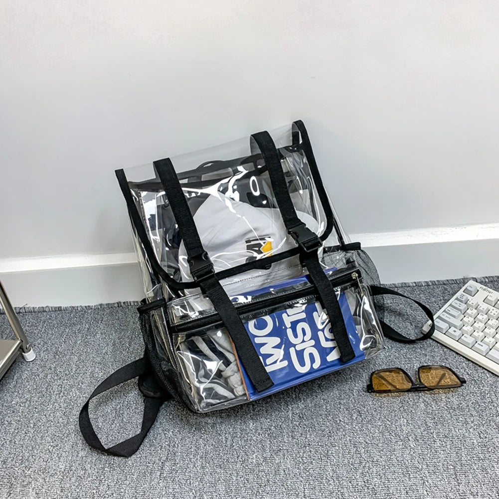 Transparent PVC Laptop Backpack – Waterproof Clear Casual Book Bag with Large Capacity for Women & Men