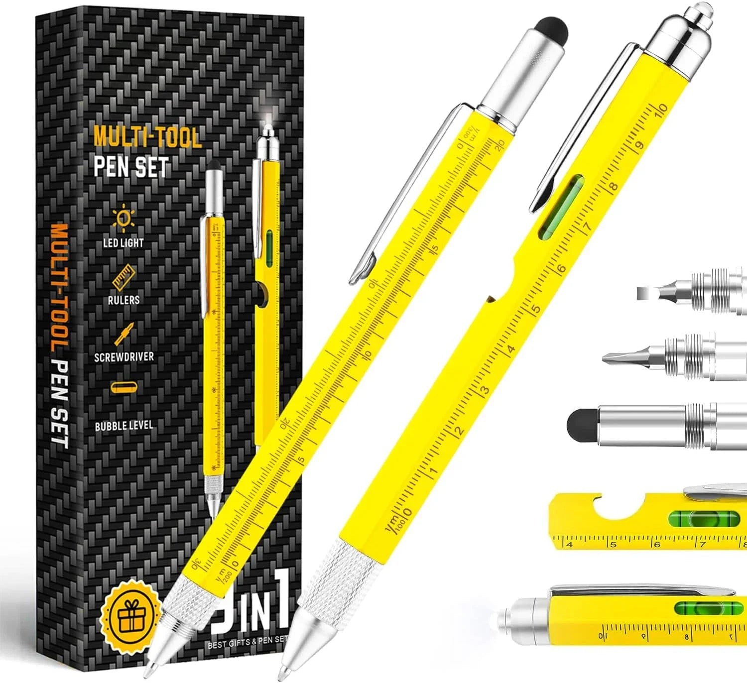 Multifunction Pen – 6-in-1 Stylus Ballpoint Tool with Ruler, Level, Screwdriver & LED Light 🔧
