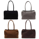 Unisex Suede Top-Handle Tote – Solid Colour Retro Handbag with Inner Pocket for Work & Travel