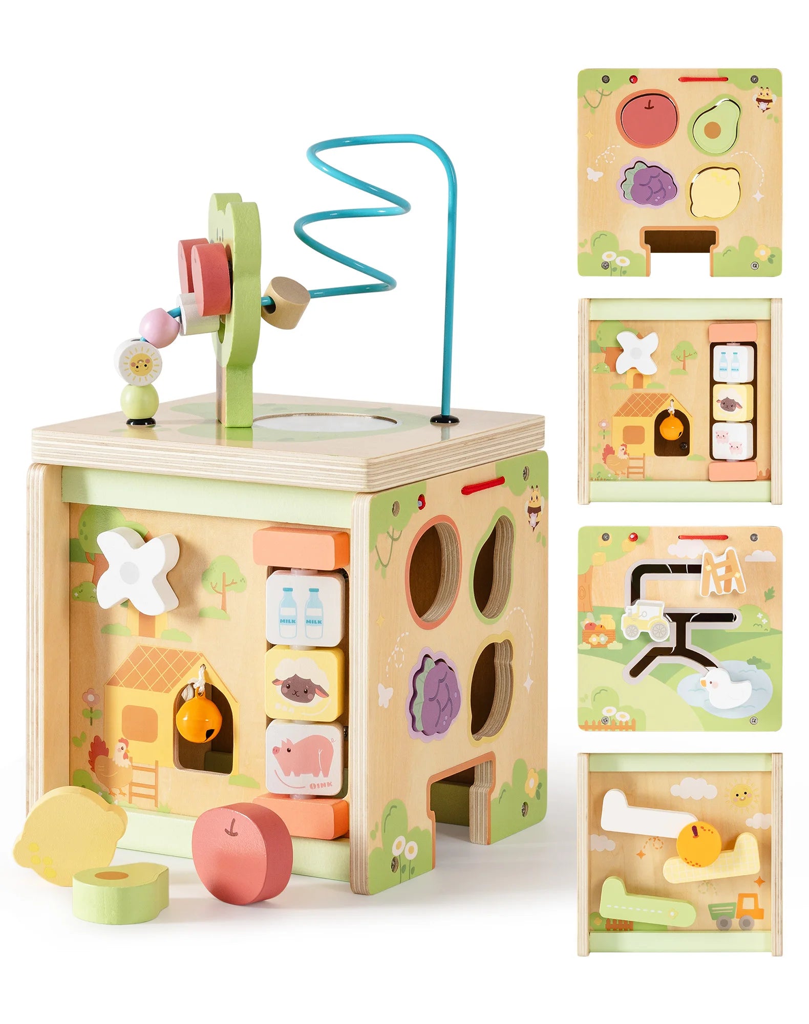 Robotime Wooden Montessori Activity Cube – 9-in-1 Educational Baby Learning Toy for Toddlers with Multiple Games