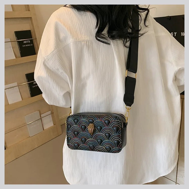 Carved Wide-Strap Square Camera Bag – Premium Satchel & Crossbody for Women