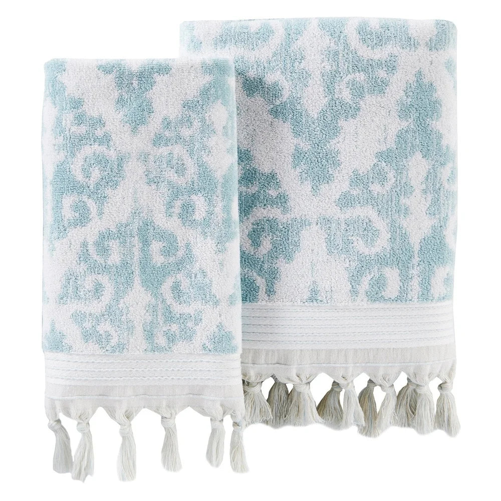 Mirage Fringe Bath Towel – Reversible Jacquard Design, Hand-Knotted Fringe, Luxe Cotton