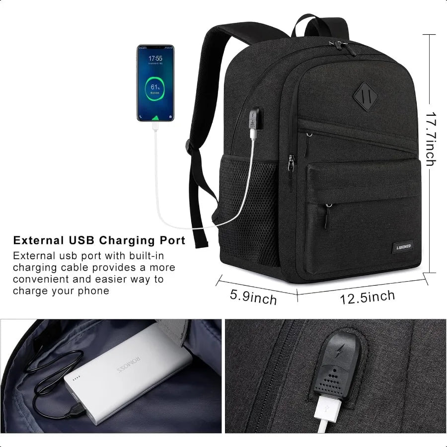15.6" Water-Resistant School Laptop Backpack – USB Charging Bookbag for Teen Boys & College Students | Durable Study Daypack