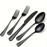 60-Piece Stainless Steel Flatware Set for 12 – Mirror-Polished Cutlery Service Includes Knives, Forks & Spoons (Black Handle Accent)