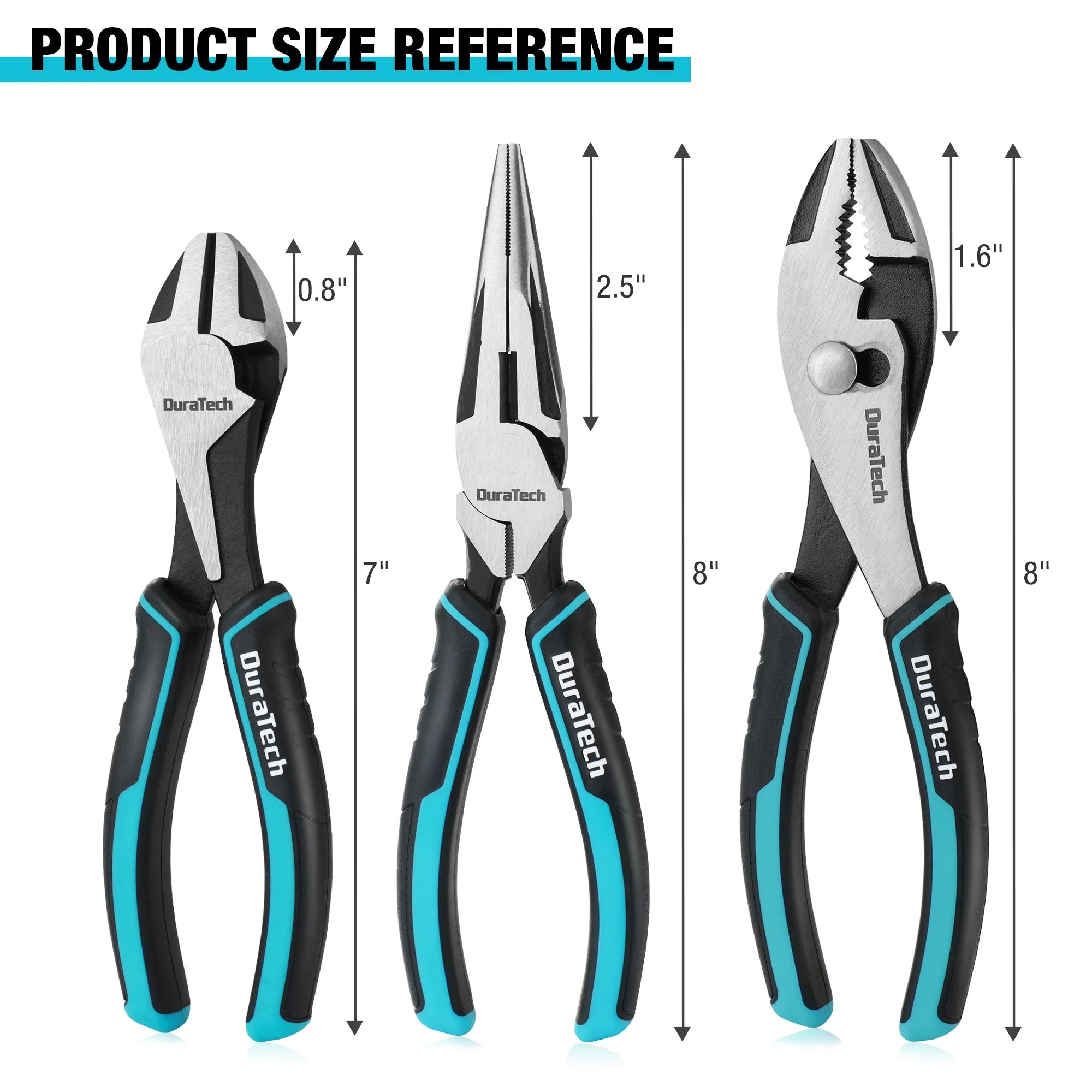 DURATECH 3PCS Premium Pliers Set – CR-Ni Steel Construction | 8" Needle Nose, Slip Joint & Groove Joint Pliers