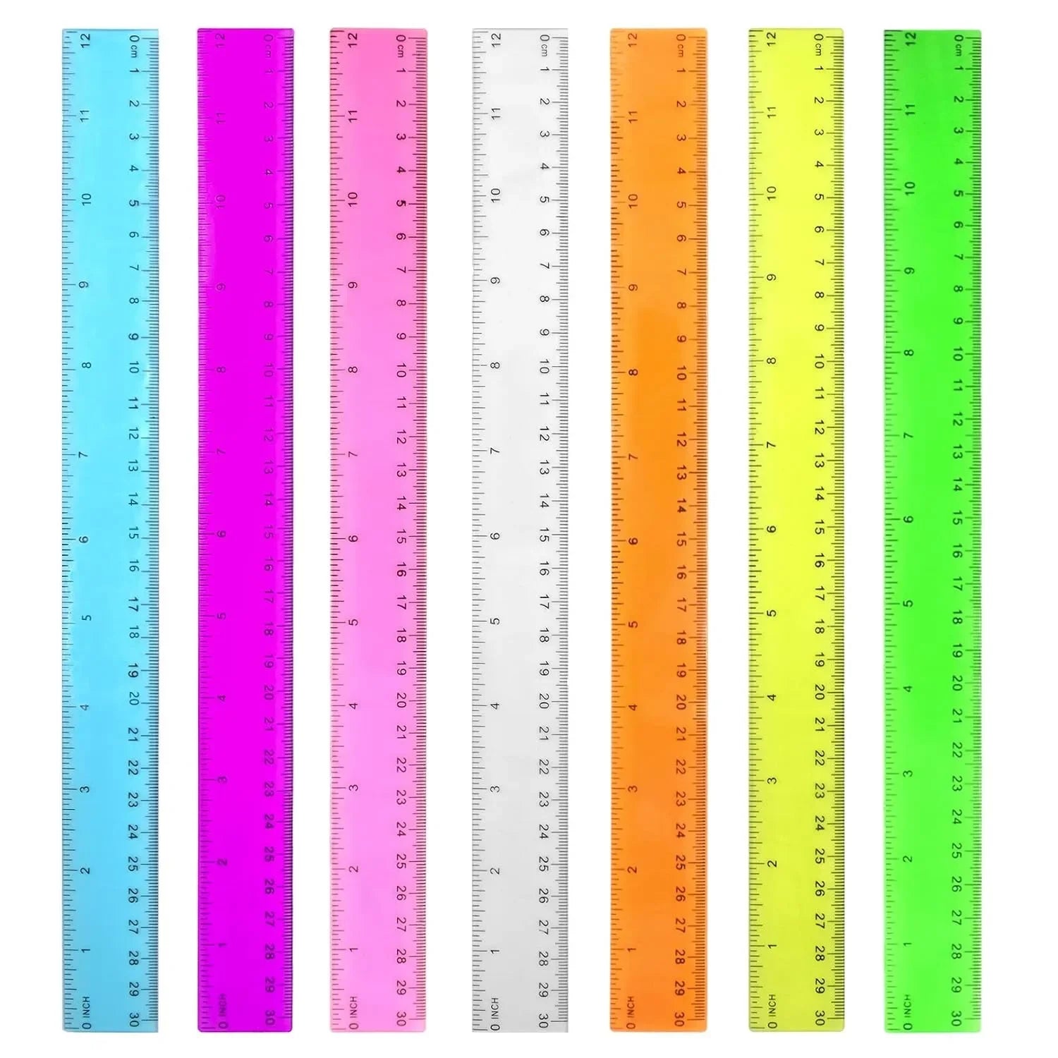 Colorful Transparent Plastic Rulers – 7-Pack School Ruler Set