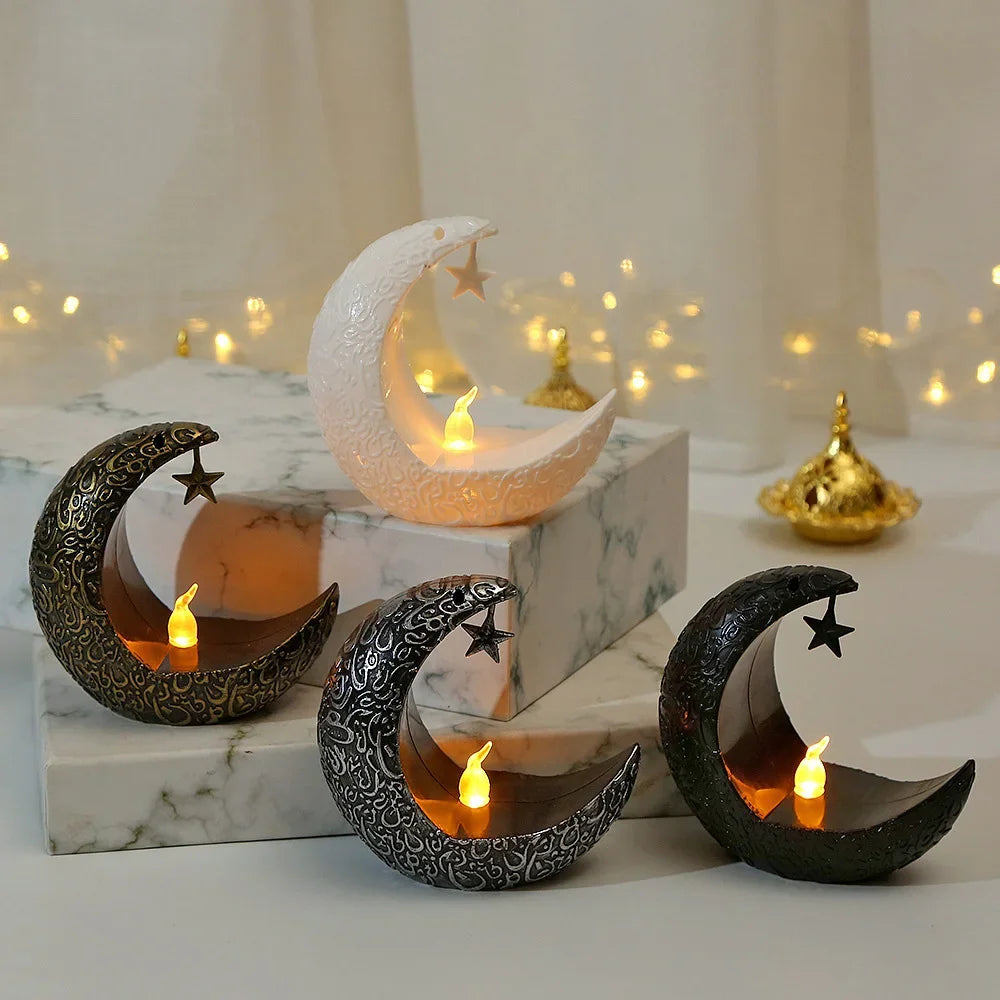 Ramadan Star & Moon LED Candlestick Lamp – Islamic Home Décor for Eid, Allah’s Blessing & Mubarak Nights