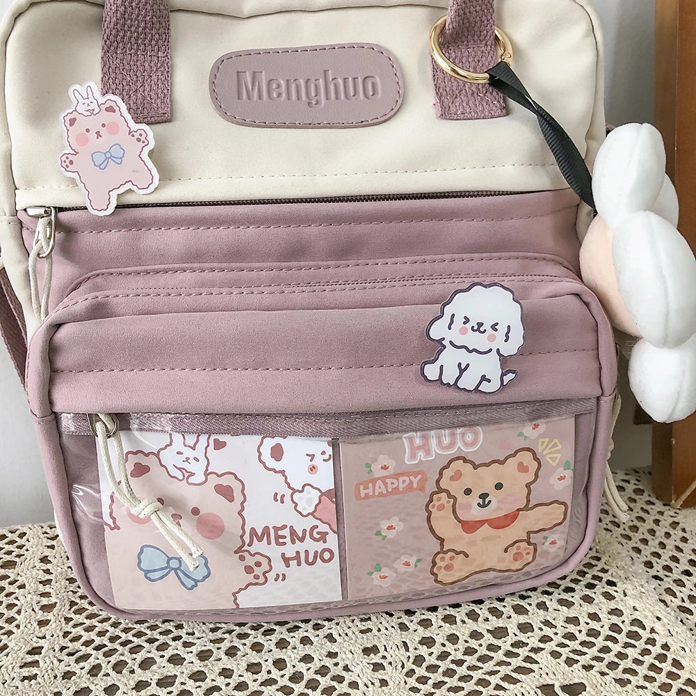 Kawaii School Backpack – Casual Fashion Student Rucksack with Cute Pins for Travel, Shopping & Outdoor Use