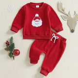Santa Claus Embroidered Long-Sleeve Sweatshirt & Solid Pants Set for Toddler Boys & Girls