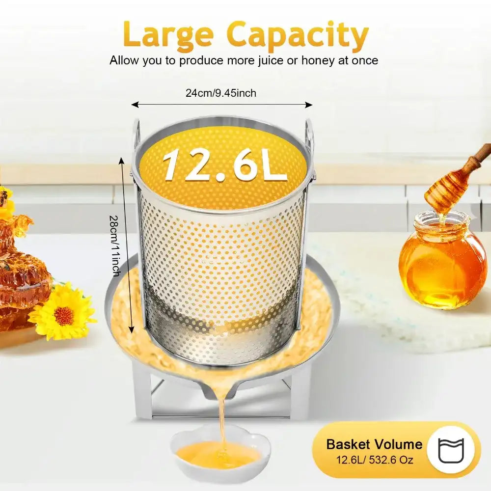 12.6L Manual Honey Press Extractor – Large Capacity Beeswax & Fruit Juice Presser with Handle