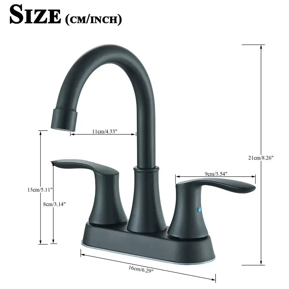 Matte Black 4-Inch Center-Set 3-Hole Bathroom Sink Faucet – 2-Handle Hot & Cold Mixer