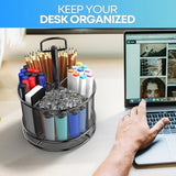 360° Rotating Mesh Pen Holder – 4-Compartment Desk Organizer with Swivel Base