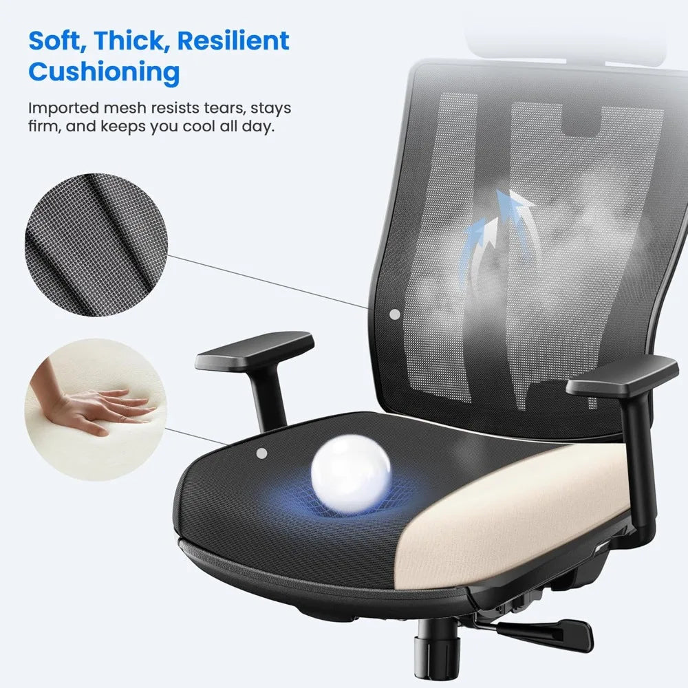 🪑 Ergonomic Office Chair with Footrest – Cushioned Seat, Adjustable Headrest, Lumbar Support & 3D Armrests