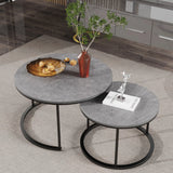 Set of 2 Real Marble Round Nesting Coffee Tables – Grey Accent Side Tables with Metal Legs & Waterproof Surface ☕⚪