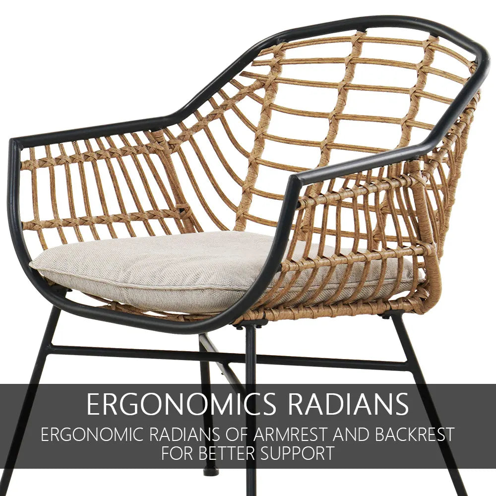 “5-Piece Outdoor Wicker Patio Conversation Set with Cushions & Coffee Tables – Boho Indoor/Outdoor Wicker Seating Set”