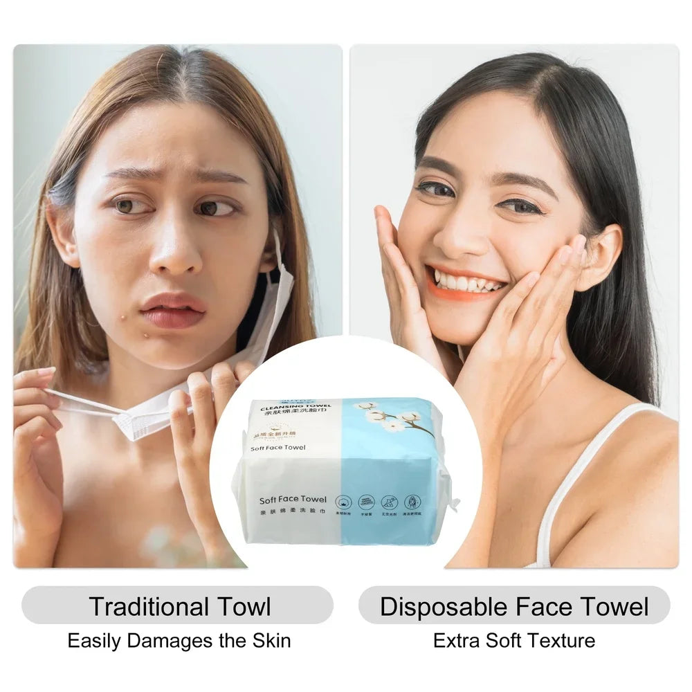 60 Pcs Disposable Cotton Face Towels – Soft Wet & Dry Facial Wipes for Makeup Removal and Daily Cleansing