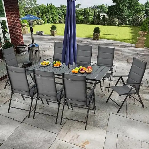“7-Piece All-Weather Rattan Patio Dining Set – 60” Wood-Top Table with Umbrella Hole & 6 Cushioned Chairs for Outdoor Garden & Backyard”