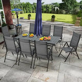 “7-Piece All-Weather Rattan Patio Dining Set – 60” Wood-Top Table with Umbrella Hole & 6 Cushioned Chairs for Outdoor Garden & Backyard”