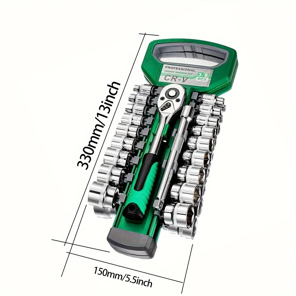 24-Tooth Drive Socket Wrench Set — 1/4" + 3/8" + 1/2" Ratchet | Compact Multi-Socket Kit for Car & Mechanical Repair