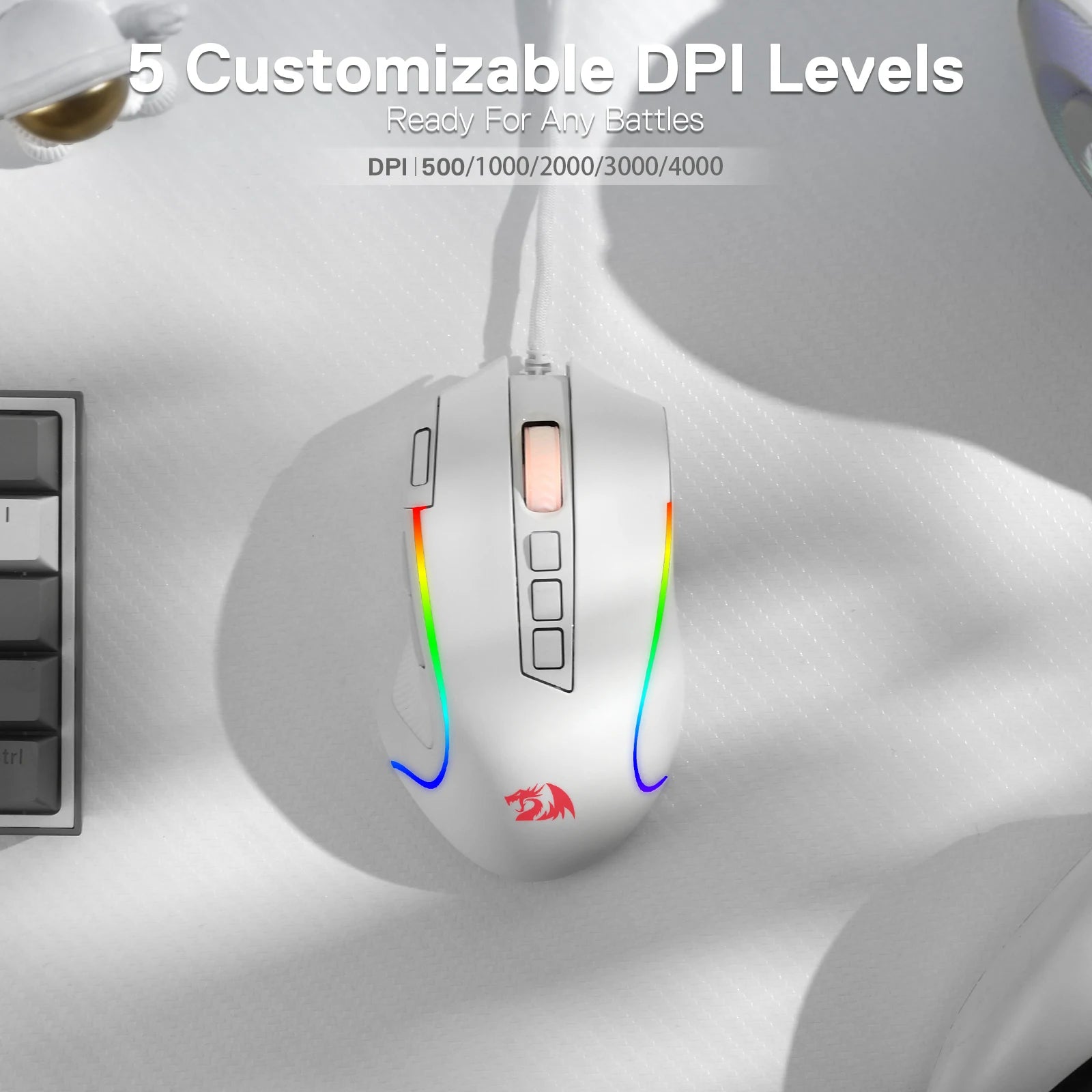 Redragon M612 Predator RGB Gaming Mouse – 8,000 DPI Wired Optical Mouse with 11 Programmable Buttons (White)