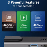 Lemorele TC47 7-in-2 USB-C Hub – Thunderbolt 3, 4K@60Hz HDMI, 100 W PD & Gigabit Ethernet Docking Station