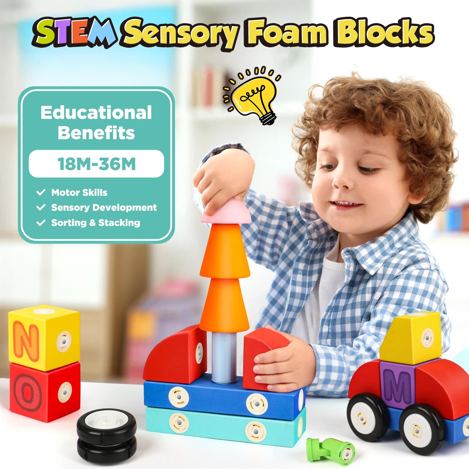 52PCS Foam Magnetic Alphabet Truck Set – Soft Magnetic Building Blocks, Educational Learning Toy for Toddlers Ages 1–3, Boys & Girls