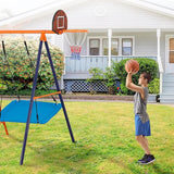 Outdoor Children’s Metal Swing Set – Heavy-Duty Playground Set with Climbing Ladder, Trapeze Bar & Basketball Hoop