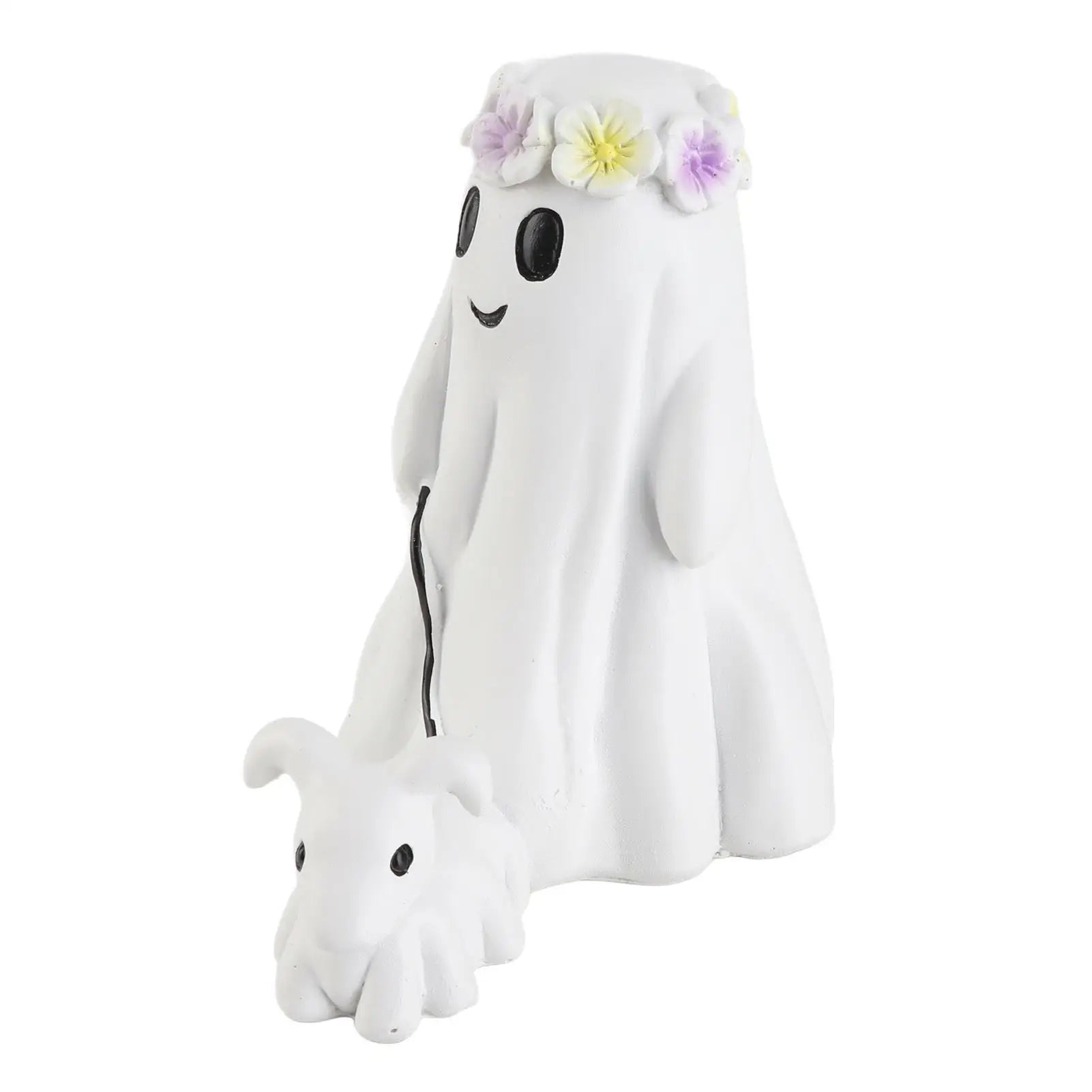 Spooky Cute Ghost Walking Dog Resin Ornament – Adorable Halloween Tabletop Decoration for Indoor & Outdoor Use | 15cm Figurine