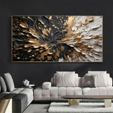 Modern Abstract Black & Gold Ink Splash Wall Art – 1.5" Solid Pine Frame for Luxury Interior Décor