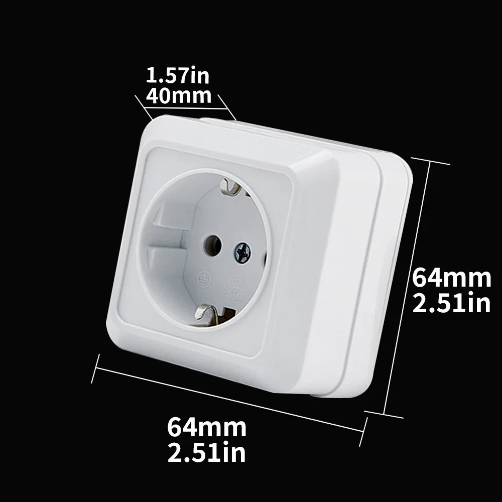 White Wall Mount EU Standard Power Socket – Vintage Style Electrical Outlet with Grounding, Flame-Retardant Plastic Surface Plug for Home & Office