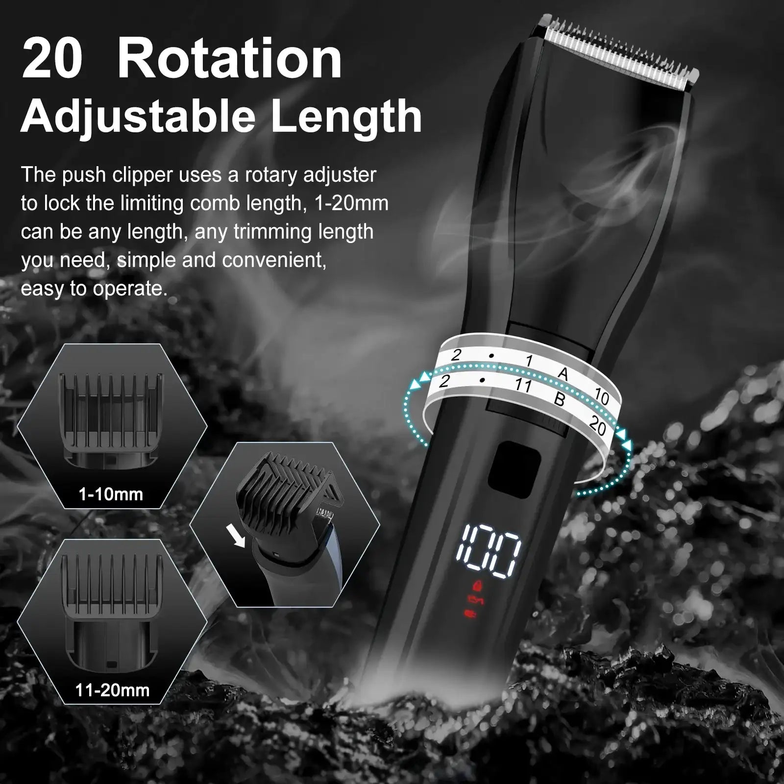 Sejoy Professional Electric Hair Clipper for Men – Adjustable 20-Gear Rechargeable Hair Trimmer