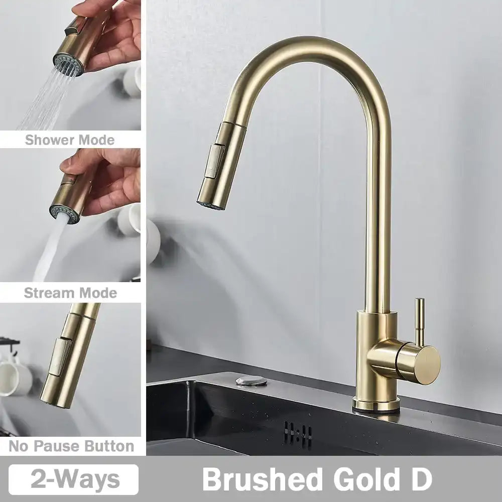 1- Product Title: Matte Black Pull-Out Kitchen Faucet – Deck Mounted Mixer Tap with Stream & Shower Modes