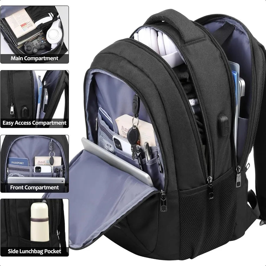 Bikrod Unisex School & Travel Laptop Backpack — Water-Resistant College Bookbag with USB Charging Port