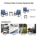 “3-Piece Patio Bistro Set – Outdoor Rocking Chairs with Blue Cushions & Glass-Top Table for Garden, Yard & Poolside”