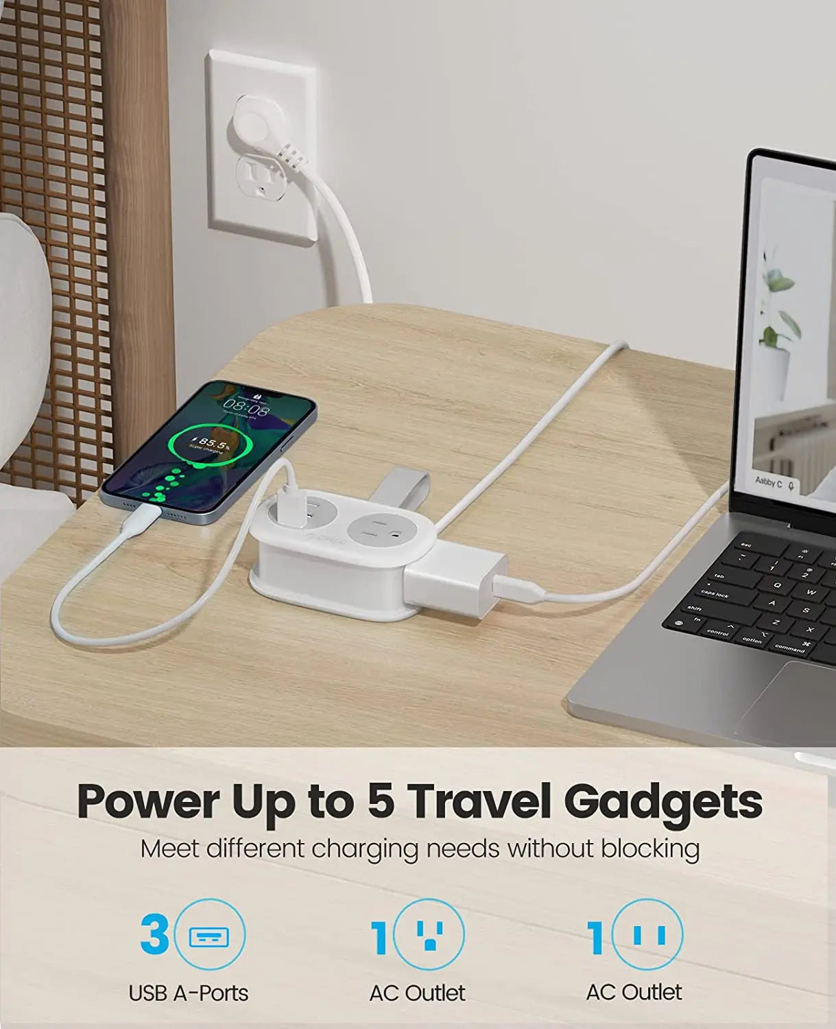 ORICO Power Strip – Multi-Tap Socket Extension Cord with AC Outlets, USB Ports & Type-C PD Fast Charging, Electrical Network Filter