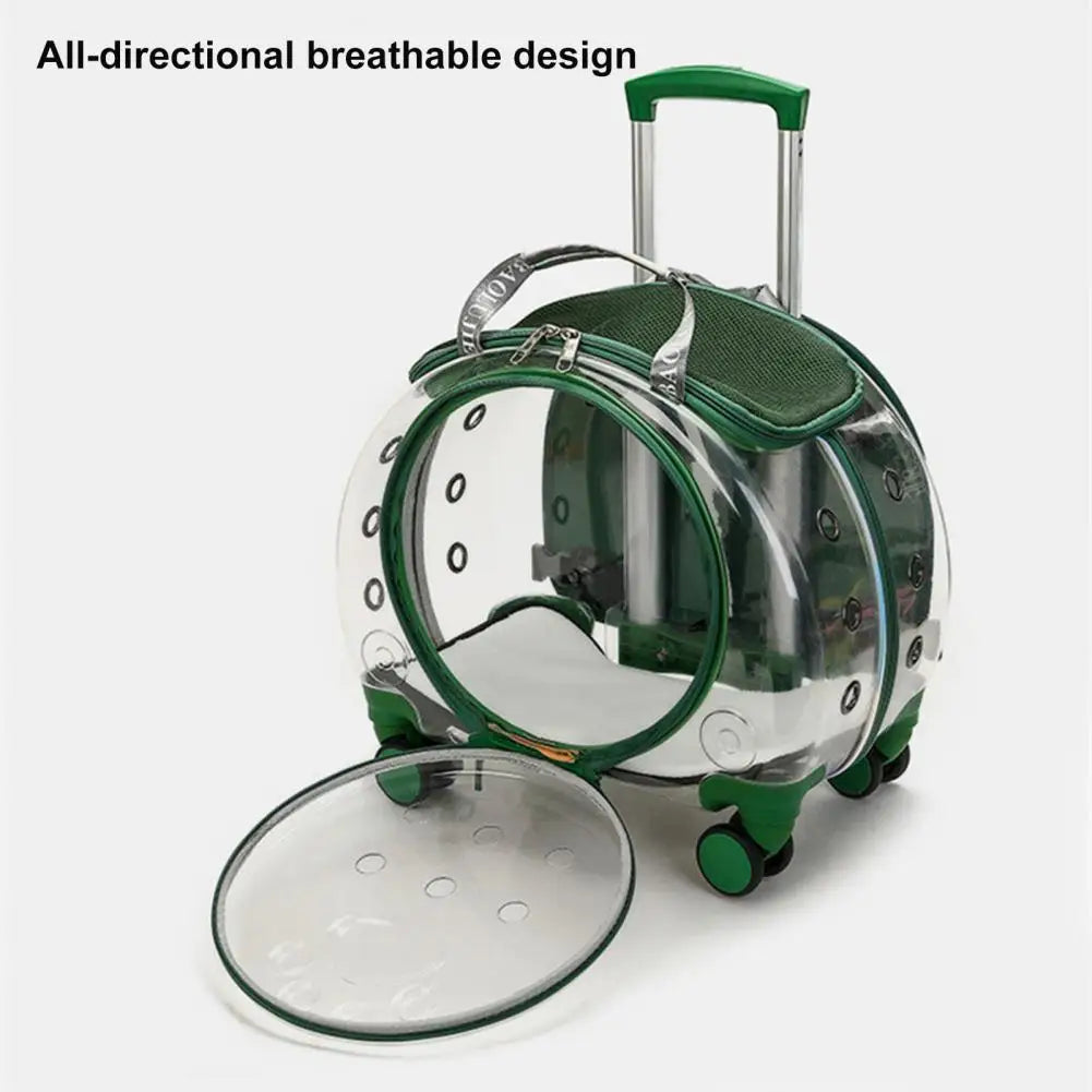 Pet Trolley Case with Clear Ventilation Holes – Silent Wheels, Portable Travel Backpack Carrier for Cats & Dogs