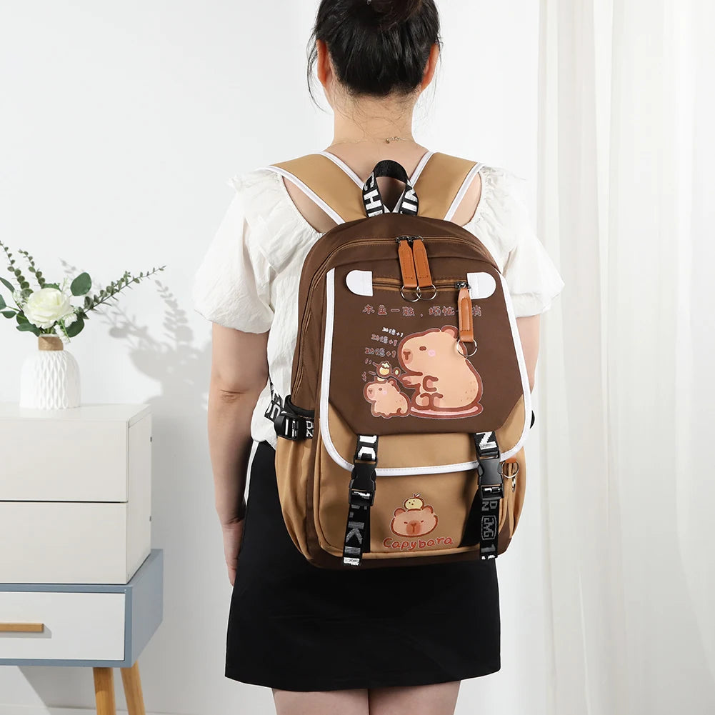 Capybara Laptop Backpack – Fun School Rucksack with 1 Main Compartment