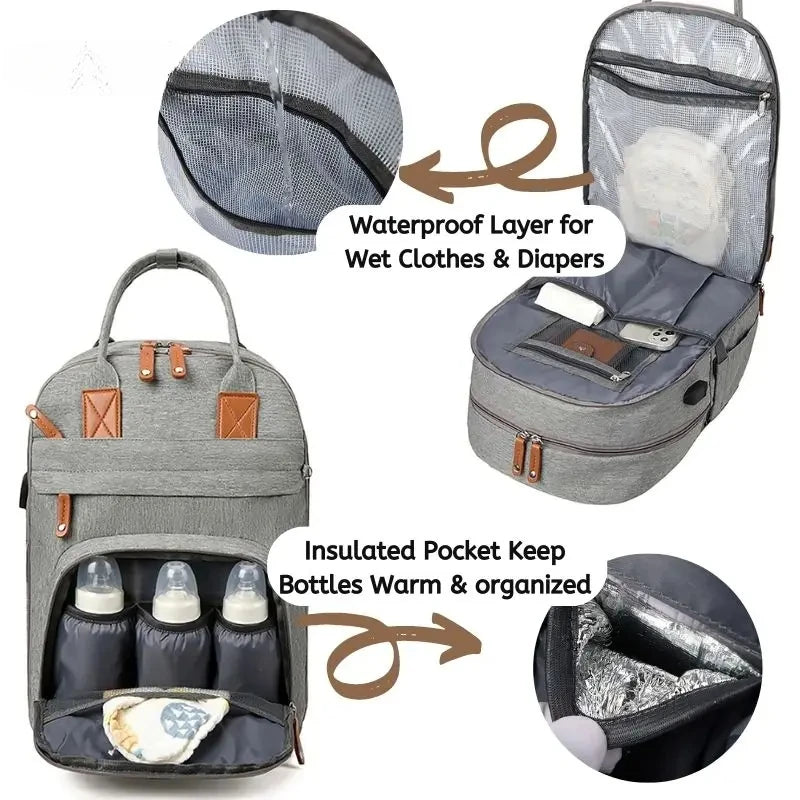 Diaper Bag Backpack – Large Waterproof Baby Travel Tote with Changing Station, Pad & Stroller Straps | Multifunction Bag for Moms & Dads