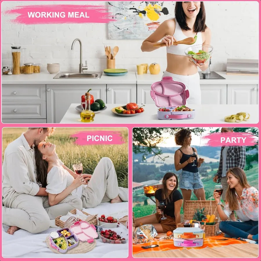 Leak-Proof 4-Compartment Bento Lunch Box – 31 oz / 900 ml Food Container for School, Outdoor & Travel (Pink)