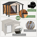 Insulated Outdoor Dog House – Large Weatherproof Fir Wood Shelter with Iron Frame for All Breeds