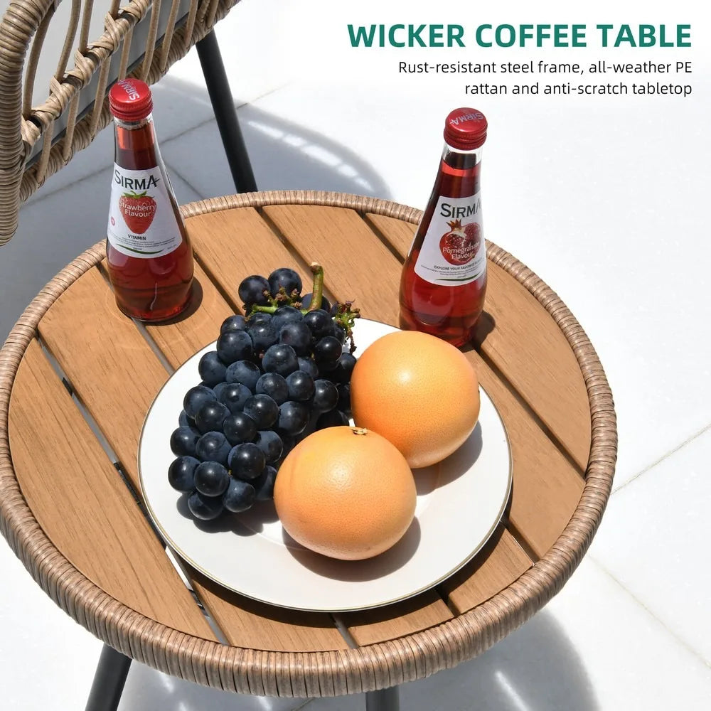 “4-Piece Outdoor Patio Rattan Furniture Set with Cushions – Loveseat, 2 Chairs & Coffee Table with Glass Top”