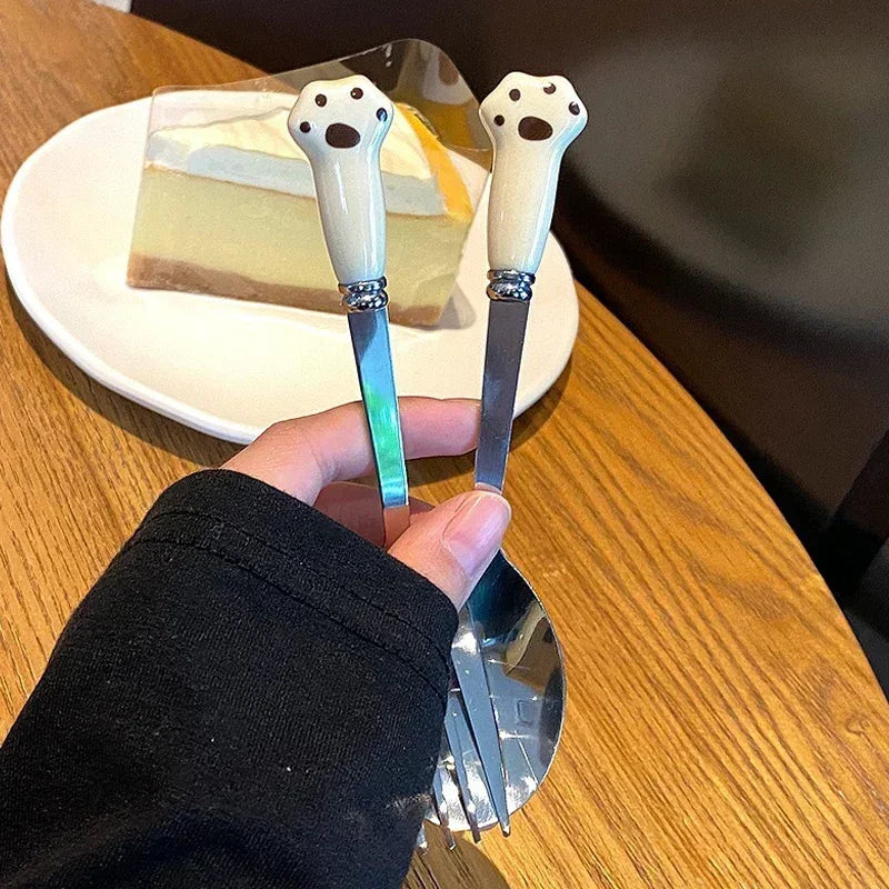 Cute Cartoon Animal Stainless Steel Spoon & Fork Set with Portable Box – Kids’ Outdoor Lunch Tableware