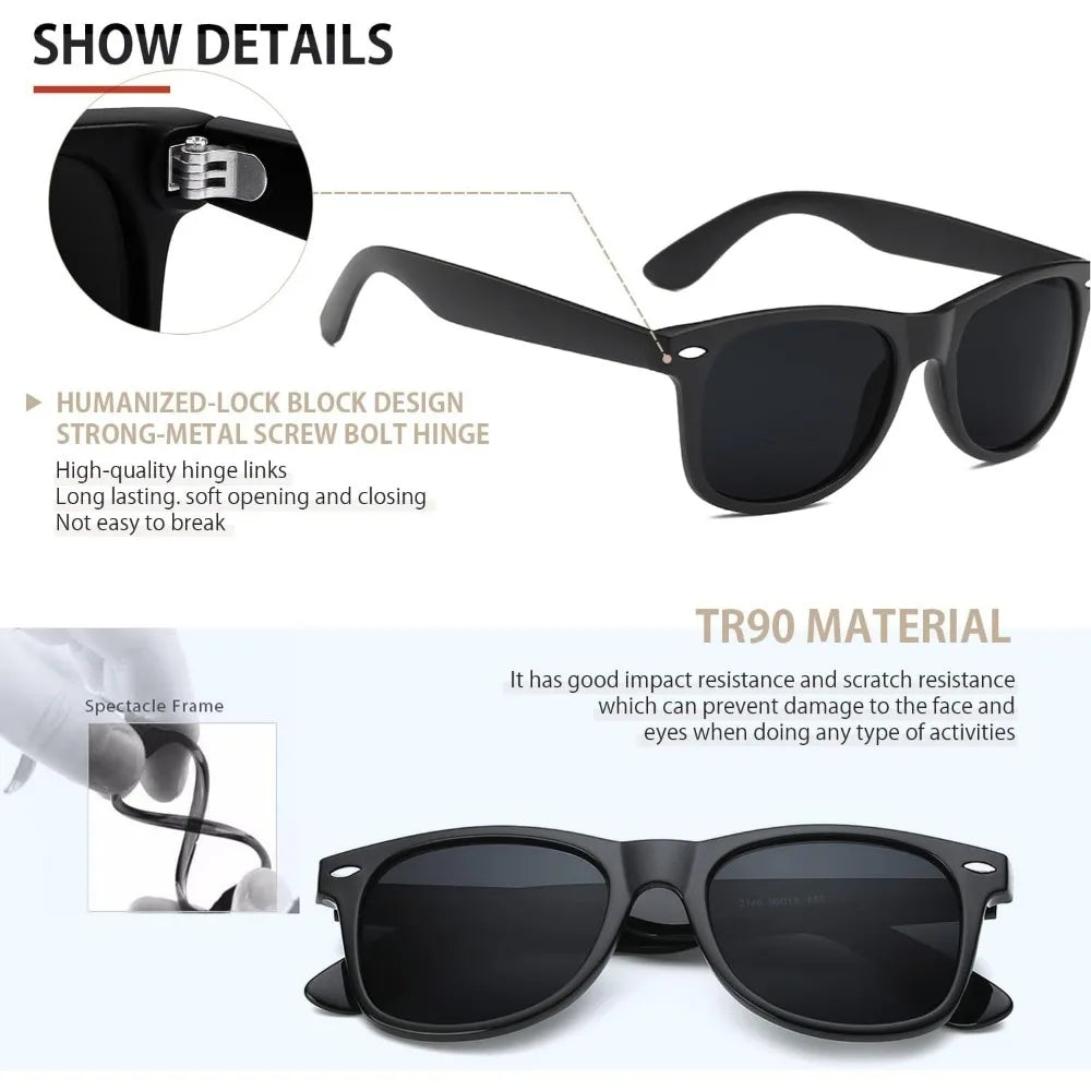 Polarized Retro Sunglasses – Classic Black UV400 Shades for Men & Women, Ideal for Driving & Fishing