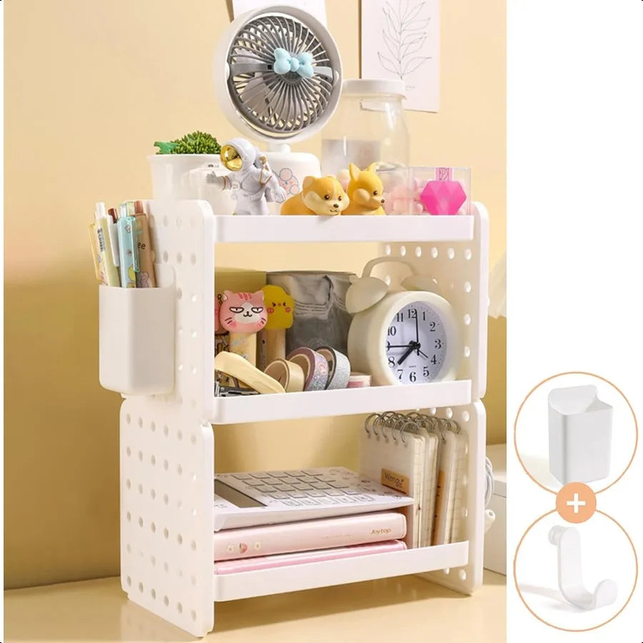 Modular Desktop Organizer Shelf with Pen Holder & Stationery Compartments