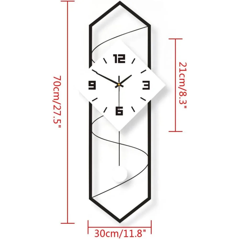 Modern Swing Pendulum Wall Clock – Silent Quartz Metal Wall Clock with Hook | Large Minimal Home Décor Clock