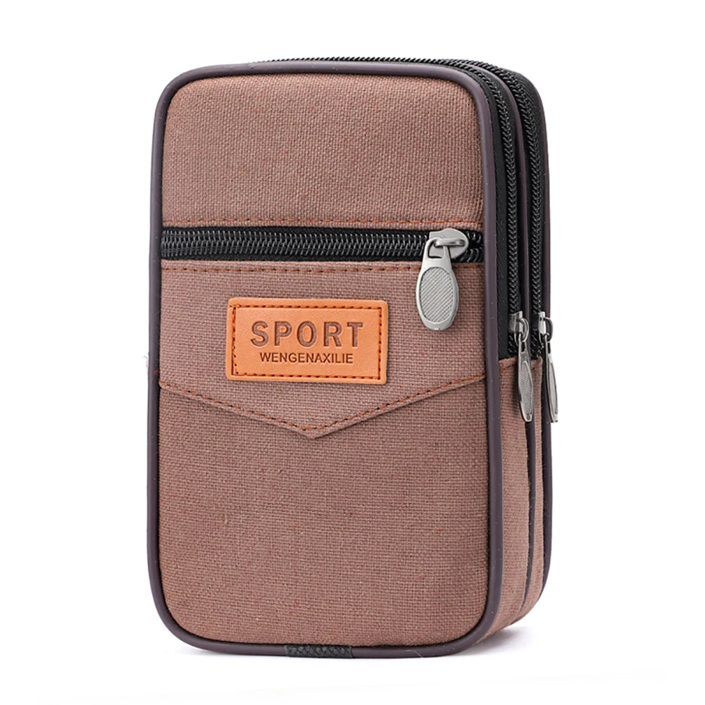 Men’s Outdoor Sports Waist Bag – Multi-Pocket Canvas Coin Pouch & Zipper Change Purse