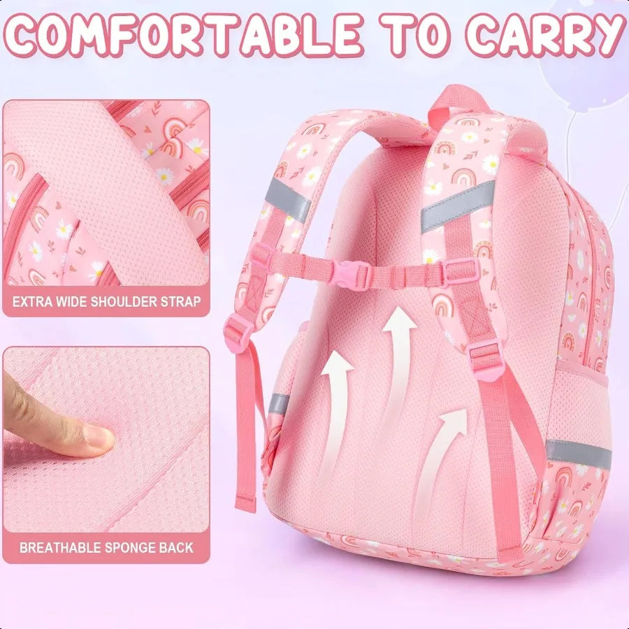 3-Piece School Backpack Set for Girls – Waterproof Cute Bookbag with Lunch Box & Pencil Case | Preschool & Kindergarten Bag