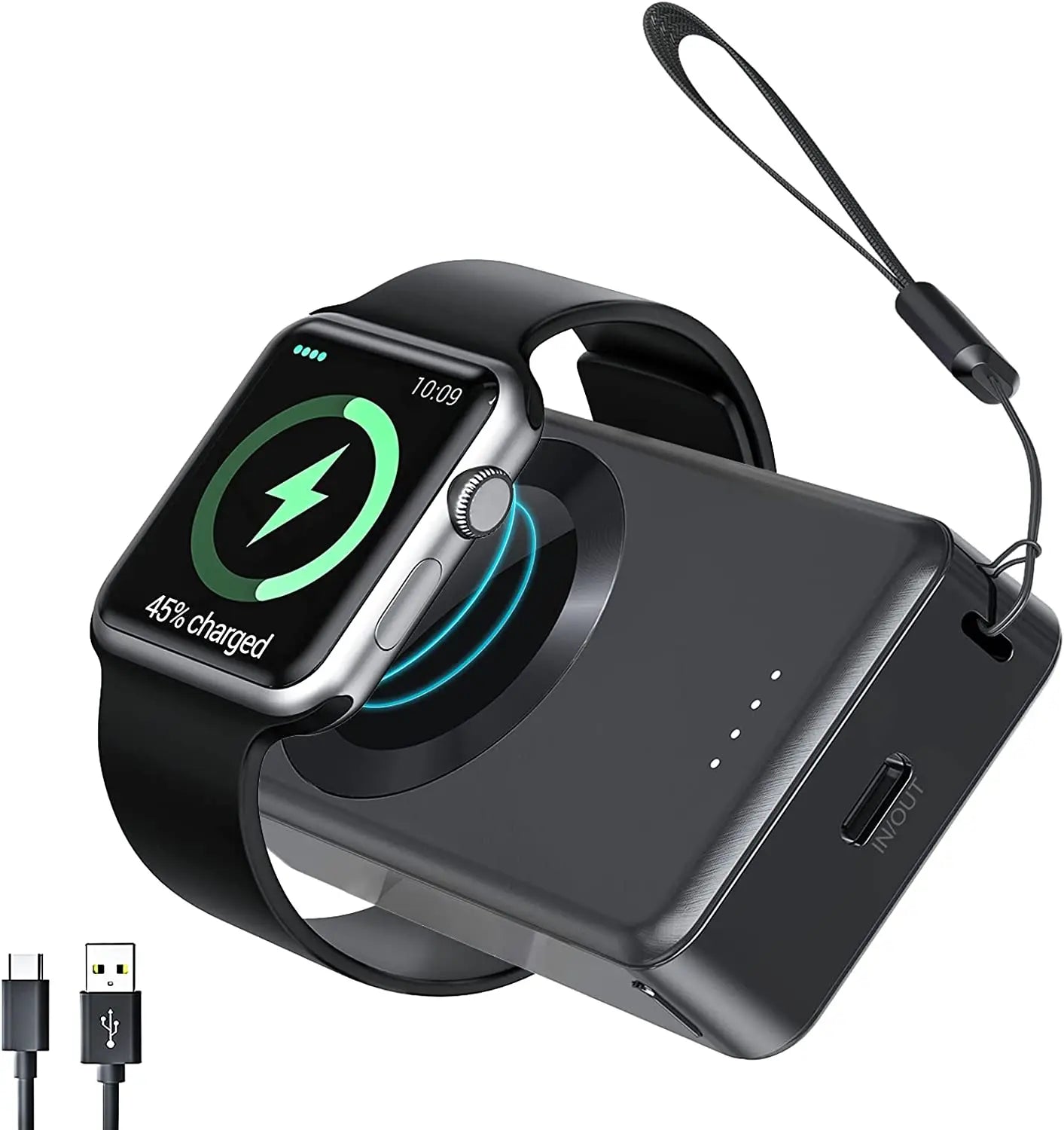 4000mAh Portable Power Bank – Magnetic Wireless Battery Pack Charger for Apple Watch Series 1–10, SE, Ultra & Ultra 2