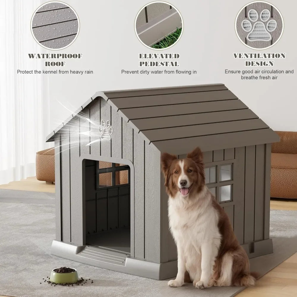 Large Outdoor Plastic Dog House – Durable Waterproof Kennel with Air Vents & Elevated Floor for All Breeds